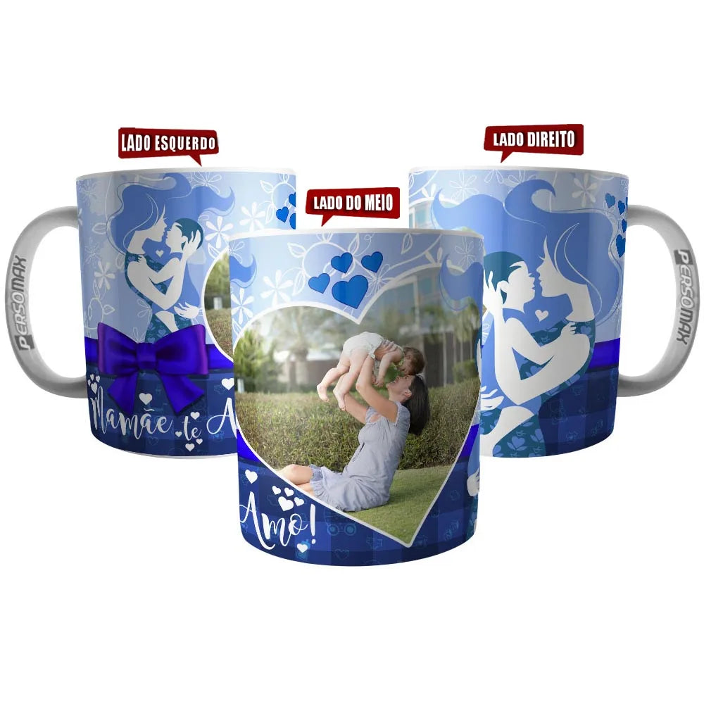 Caneca Personalizada "Mom, Love You" com Foto – Para Mãe de Recém-Nascido Menino – Presente de Dia das Mães