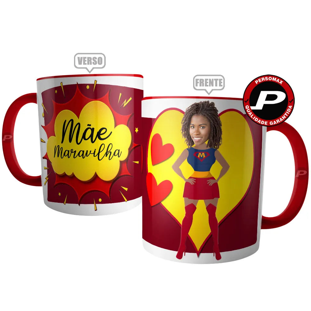 Caneca Personalizada "Mãe Maravilha" – Copo da Super-Heroína com Foto da Mãe – Presente Criativo para o Dia das Mães