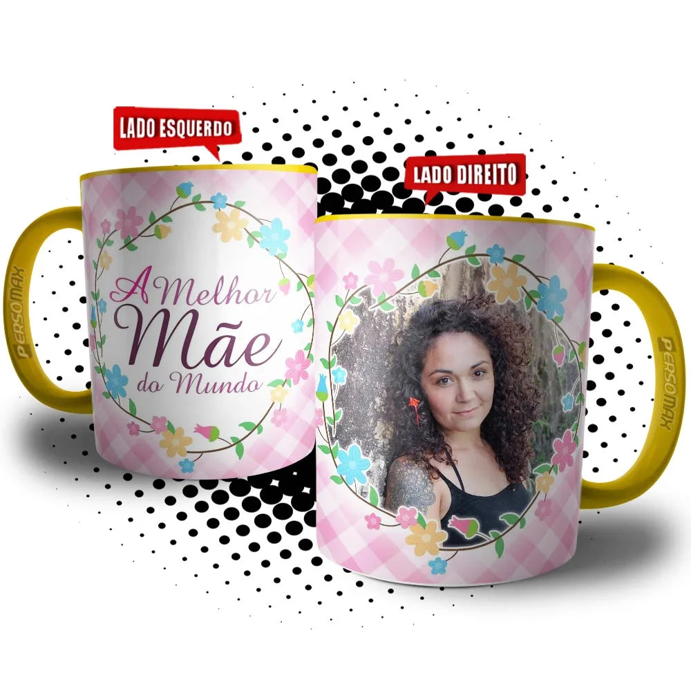 Caneca Personalizada "Melhor Mãe do Mundo" com Foto e Flores – Presente Especial para o Dia das mães