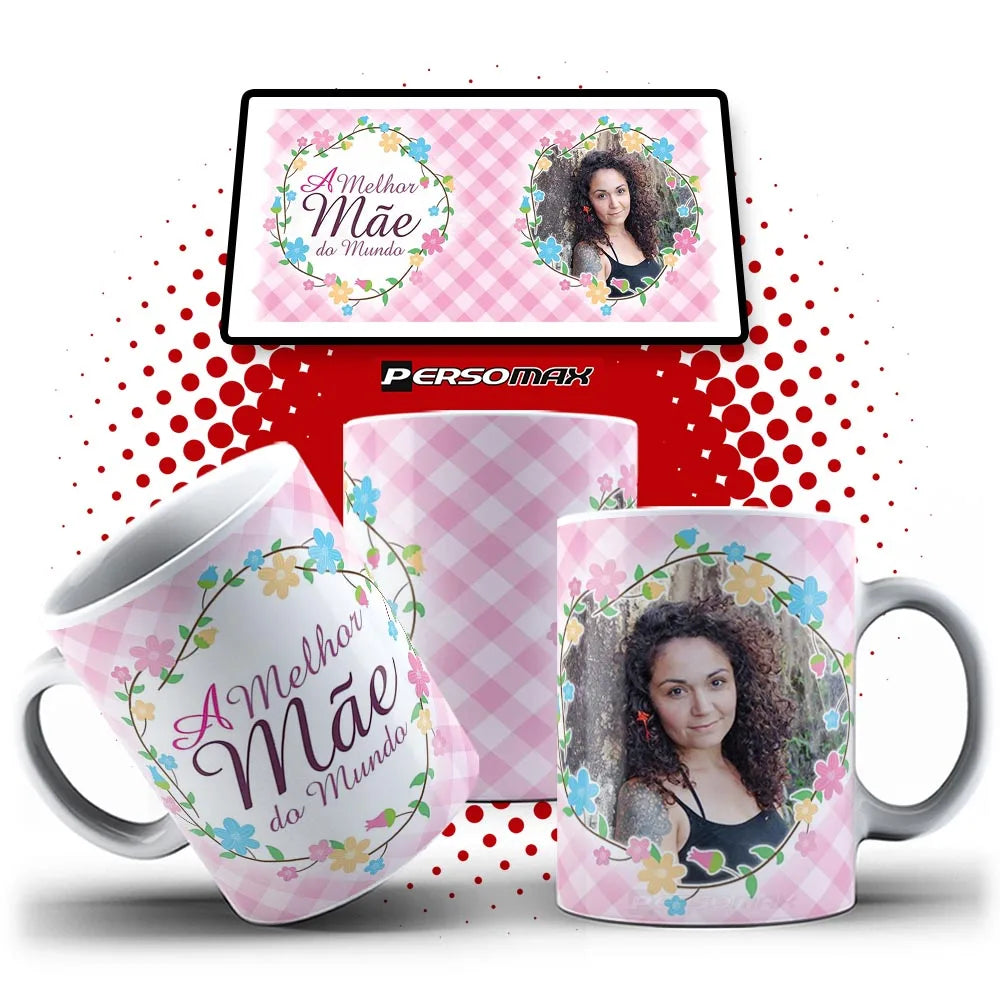 Caneca Personalizada "Melhor Mãe do Mundo" com Foto e Flores – Presente Especial para o Dia das mães