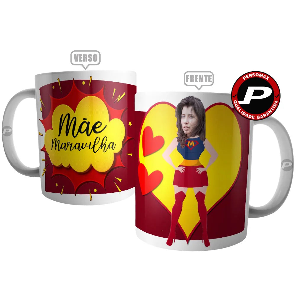 Caneca Personalizada "Mãe Maravilha" – Copo da Super-Heroína com Foto da Mãe – Presente Criativo para o Dia das Mães