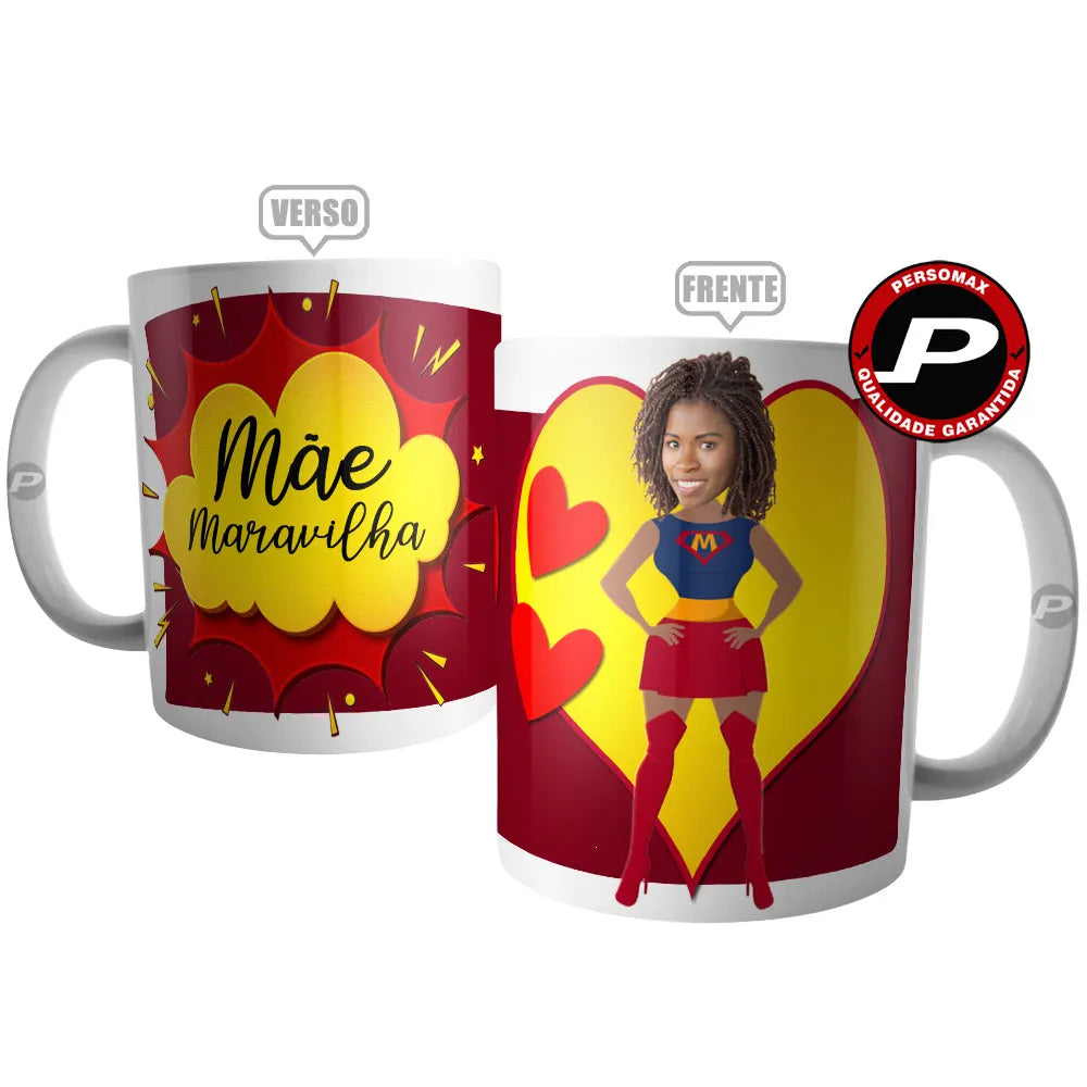 Caneca Personalizada "Mãe Maravilha" – Copo da Super-Heroína com Foto da Mãe – Presente Criativo para o Dia das Mães