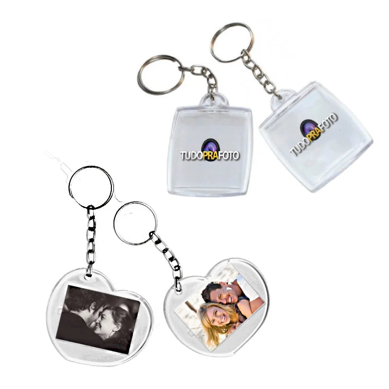 Conjunto de 200 chaveiros 3x4 Personalização Acrílico Foto Keychecks 100 Coração e Retangular 100