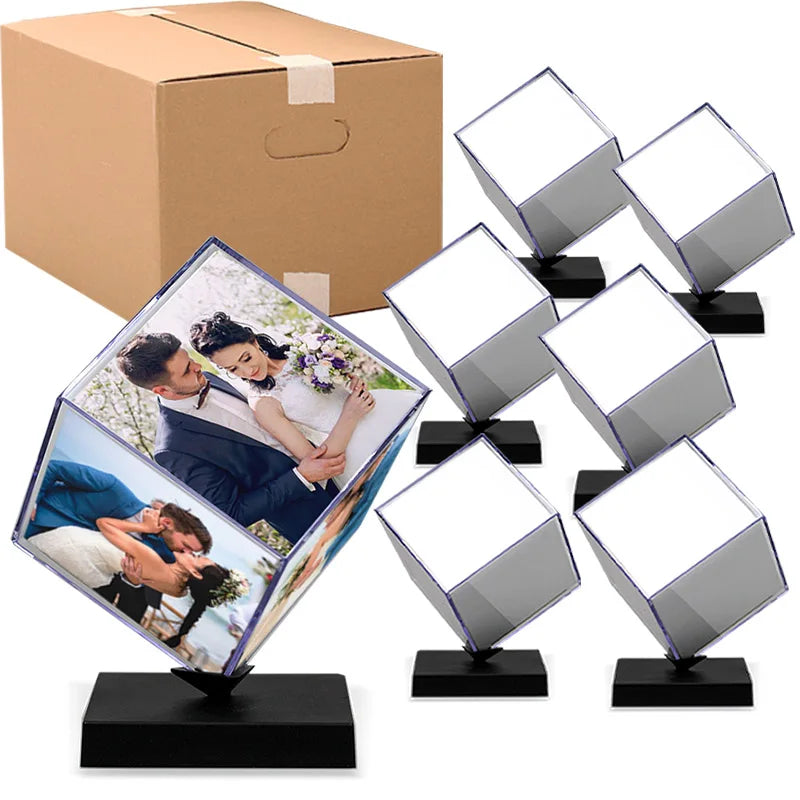 Cubo de Acrílico Giratório para Fotos - Grande Moldura Personalizável com Sua Própria Foto, Cubo de Cristal