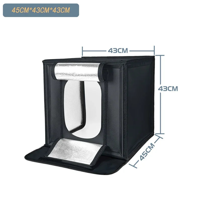 Estúdio Portátil Dobrável com Iluminação LED em Anel - Softbox Fotográfico para Câmeras com 5 Placas de Fundo
