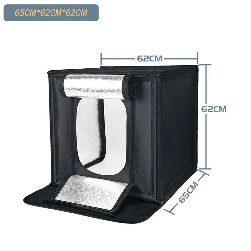 Estúdio Portátil Dobrável com Iluminação LED em Anel - Softbox Fotográfico para Câmeras com 5 Placas de Fundo