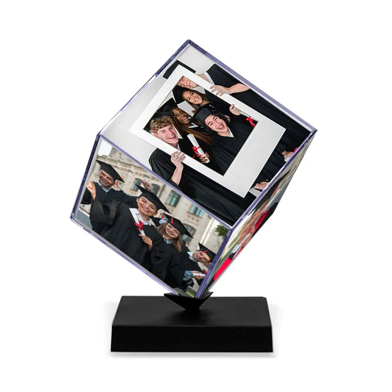 Cubo de Acrílico Giratório para Fotos - Grande Moldura Personalizável com Sua Própria Foto, Cubo de Cristal