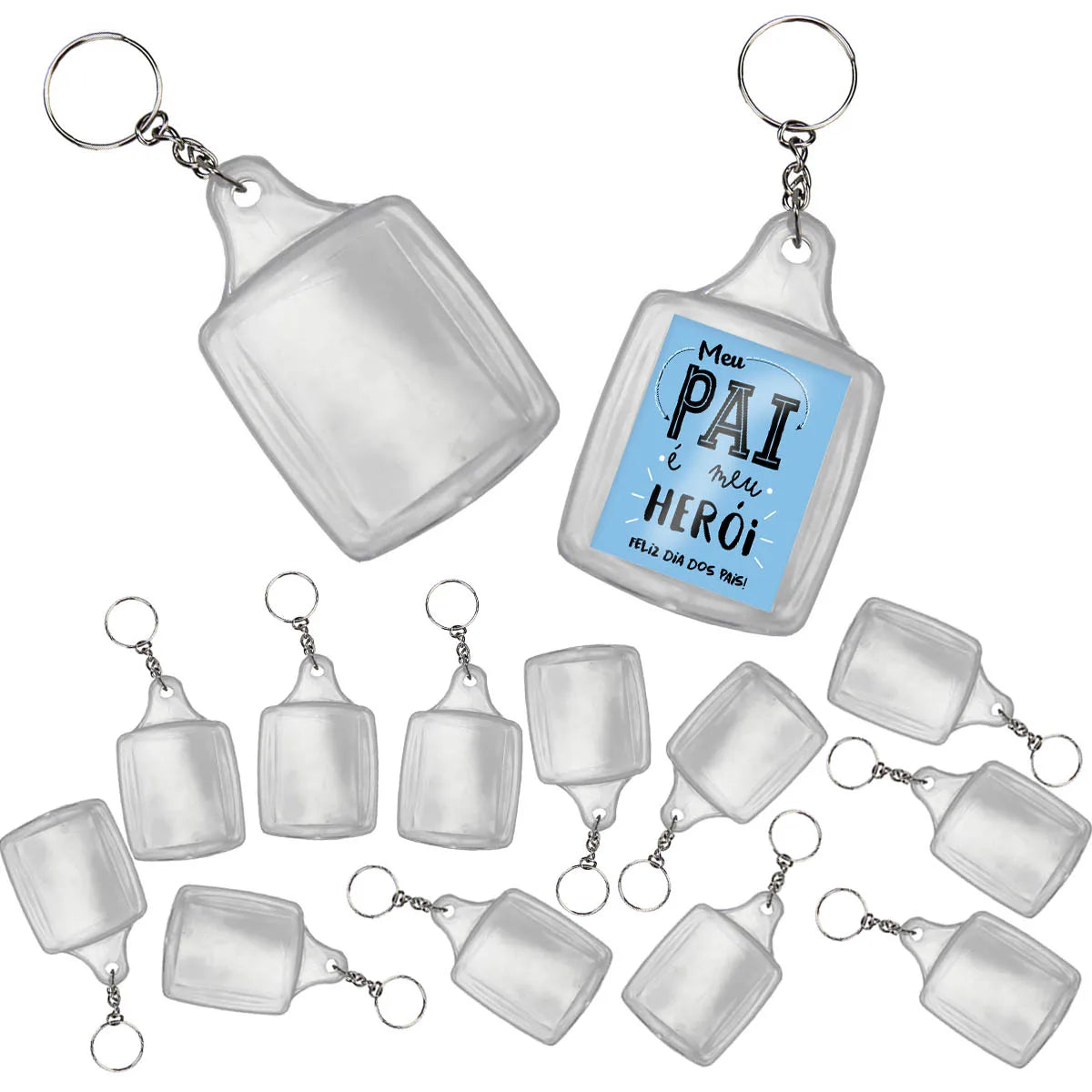 Kit com 200 Chaveiros Acrílicos Retangulares para Personalização - Tamanho 3x4 cm