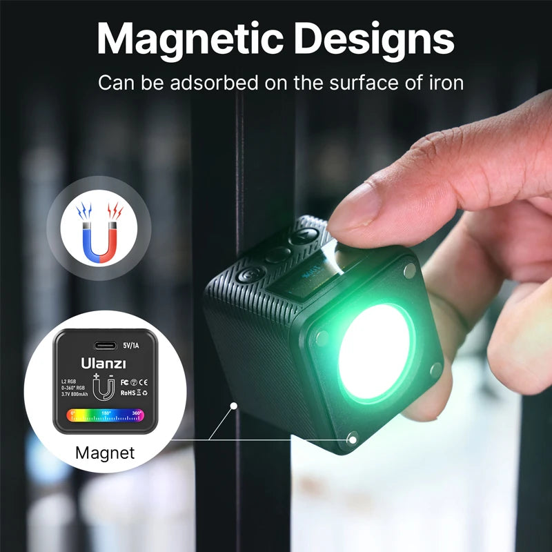 Ulanzi L2 RGB Mini COB Câmera de Vídeo Luz Regulável 360° Luz Colorida Completa com Difusor Fotografia em Favo de Mel para Câmera DSLR