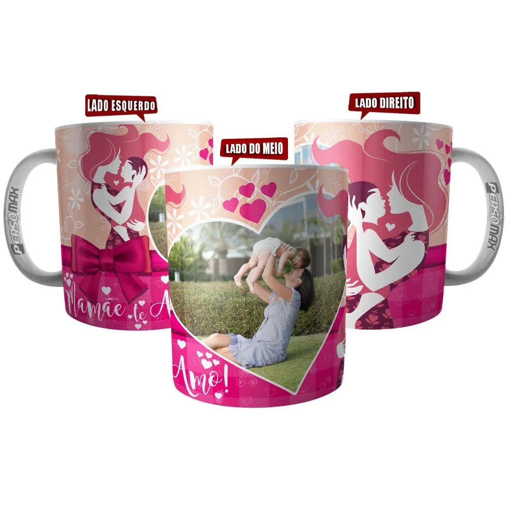 Caneca Personalizada "Mamãe, Amo Você" com Foto – Presente de Dia das Mães para Mãe de Recém-Nascida Menina