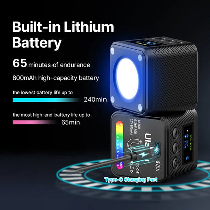 Ulanzi L2 RGB Mini COB Câmera de Vídeo Luz Regulável 360° Luz Colorida Completa com Difusor Fotografia em Favo de Mel para Câmera DSLR