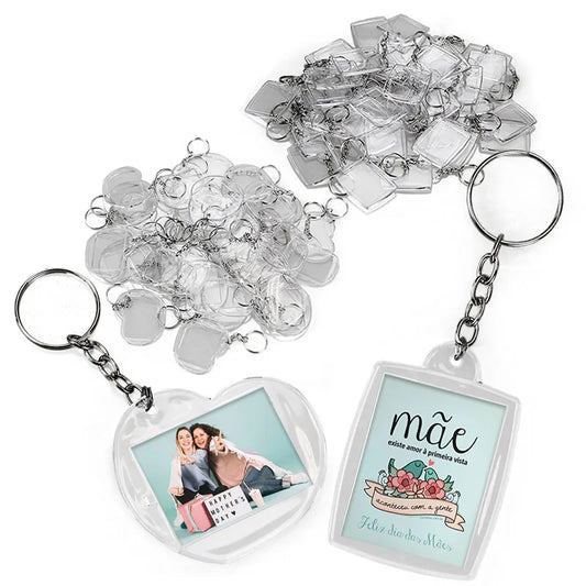 Conjunto de 200 chaveiros 3x4 Personalização Acrílico Foto Keychecks 100 Coração e Retangular 100