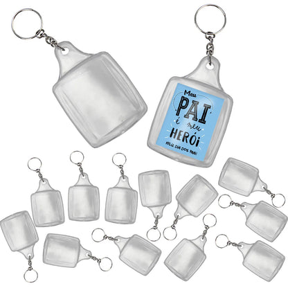 Kit com 200 Chaveiros Acrílicos Retangulares para Personalização - Tamanho 3x4 cm